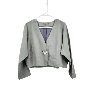 SuZen Vintage Women's Linen Blend Button Front Cropped Top - S